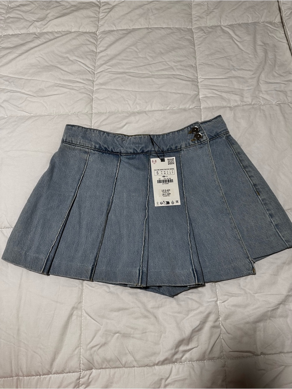 NWT Zara Denim Pleated Mini Skort Light Blue